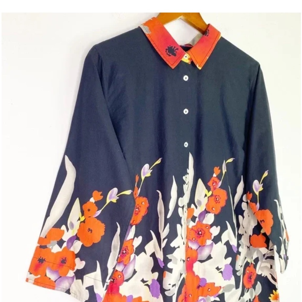 Soft Surroundings Black and Red Floral Button Down Shirt size Xal - Picture 10 of 10